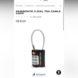 SAMSONITE 3 DIAL TSA CABLE LOCK